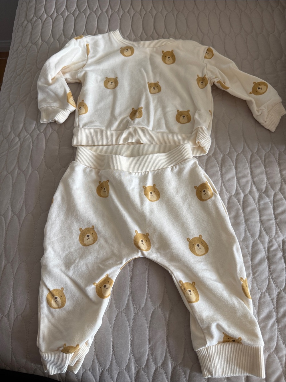 cloud island Cream Pajama Set with Yellow Bear Faces